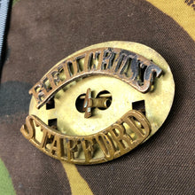 Load image into Gallery viewer, Original WW1 British Army Red Cross Shoulder Title - Stafford - The Militaria Shop