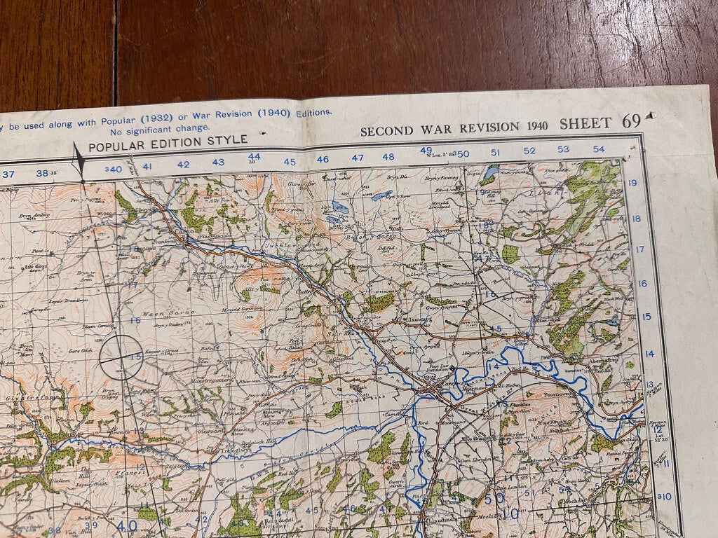 Original WW2 British Army GSGS OS Map of Great Britain - Llanidloes - The Militaria Shop