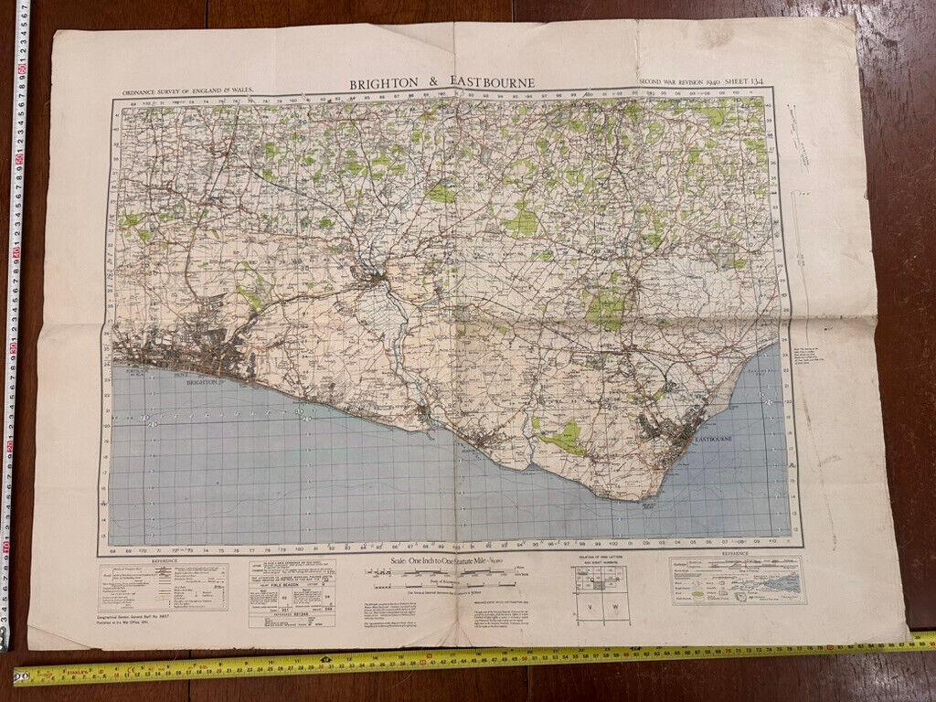 Original WW2 British Army GSGS OS Map of England - Brighton & Eastbourne - The Militaria Shop