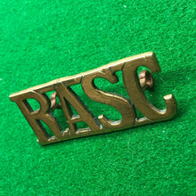 Load image into Gallery viewer, Original WW2 British Army Brass Shoulder Title - RASC Royal Army Service Corps - The Militaria Shop