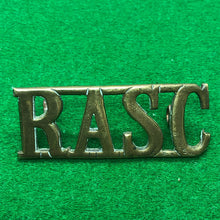 Load image into Gallery viewer, Original WW2 British Army Brass Shoulder Title - RASC Royal Army Service Corps - The Militaria Shop
