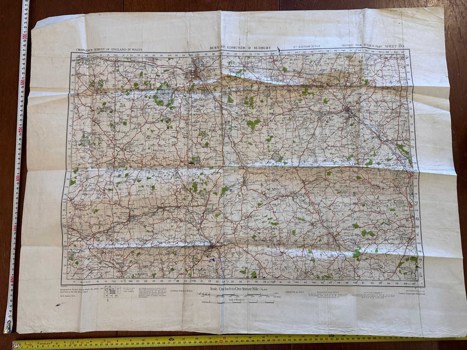 Original WW2 British Army GSGS OS Map of England - Bury St Edmunds & Sudbury - The Militaria Shop