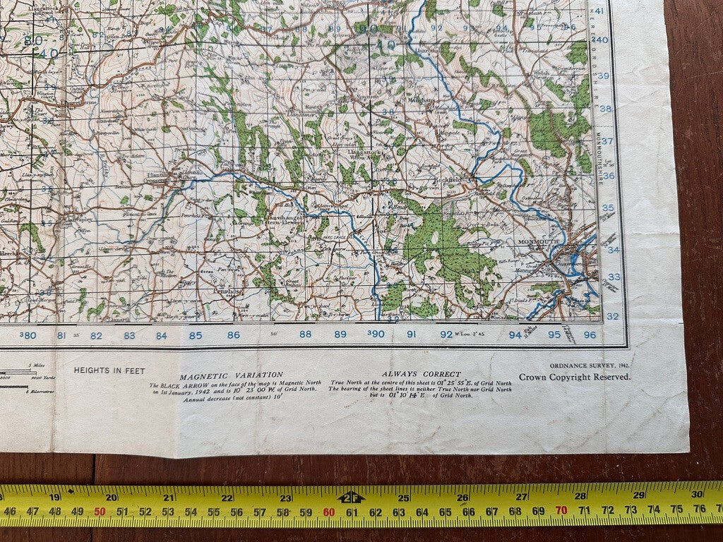 Original WW2 British Army OS Map of Great Britain - Abergavenny - The Militaria Shop