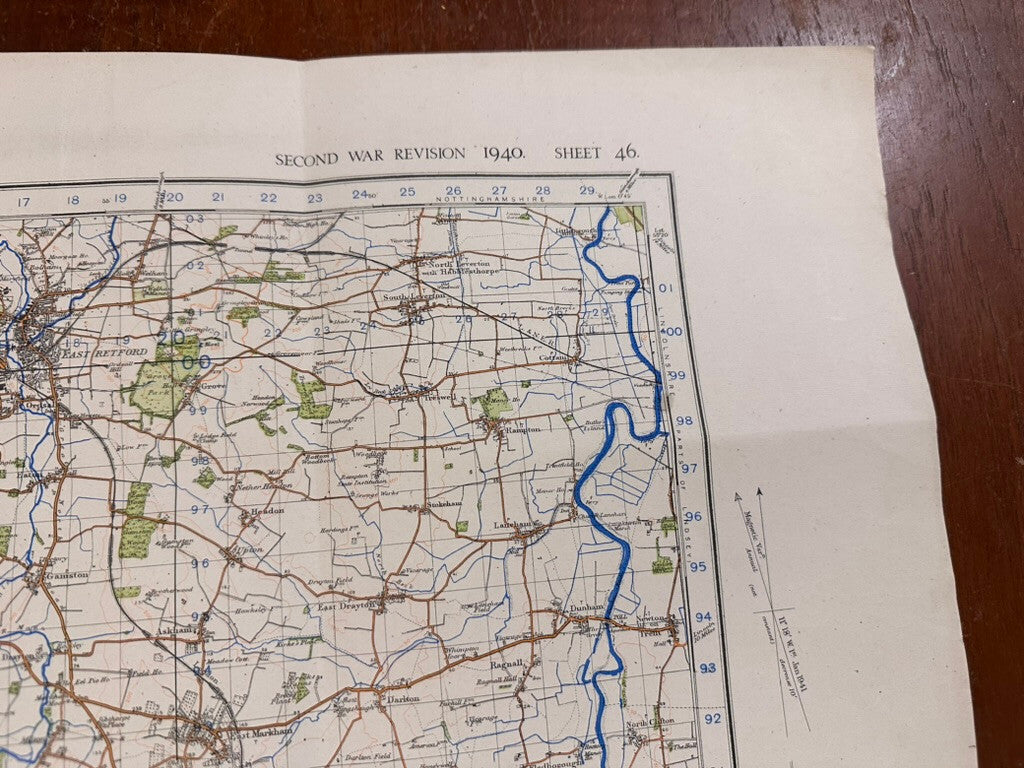 Original WW2 British Army GSGS OS Map of England - The Dukeries - The Militaria Shop