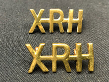 Load image into Gallery viewer, Original WW1 British Army Brass Shoulder Titles - 10th Royal Hussars XRH - The Militaria Shop