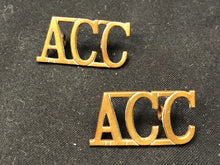 Load image into Gallery viewer, Original WW2 British Army Brass Shoulder Title Pair - ACC Army Catering Corps - The Militaria Shop