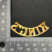 Load image into Gallery viewer, Original WW1 British Army Brass Shoulder Title - King's Liverpool Regiment - The Militaria Shop