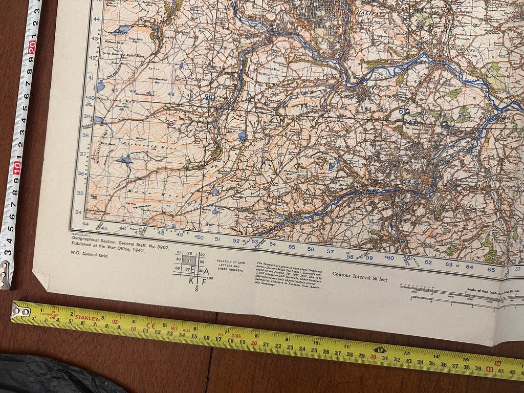 Original WW2 British Army GSGS OS Map of Great Britain - Leeds & Bradford - The Militaria Shop