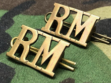 Load image into Gallery viewer, Original WW2 British Royal Navy Brass Shoulder Titles - RM Royal Marines - The Militaria Shop