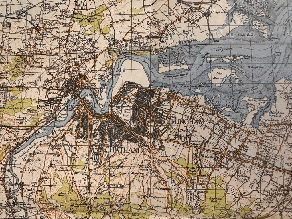 Original WW2 British Army GSGS OS Map of England - Chatham & Maidstone - The Militaria Shop