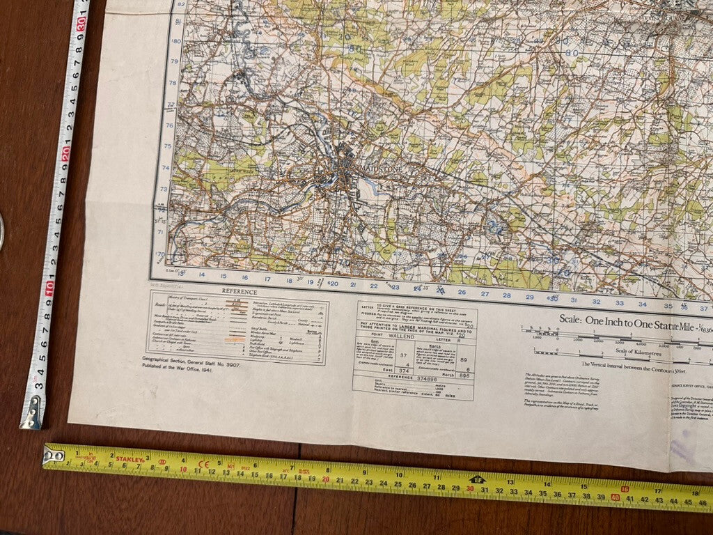 Original WW2 British Army GSGS OS Map of Great Britain - Chatham & Maidstone - The Militaria Shop