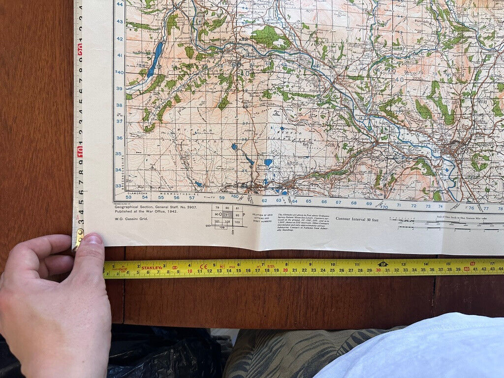 Original WW2 British Army GSGS OS Map of England & Wales - Abergavenny - The Militaria Shop