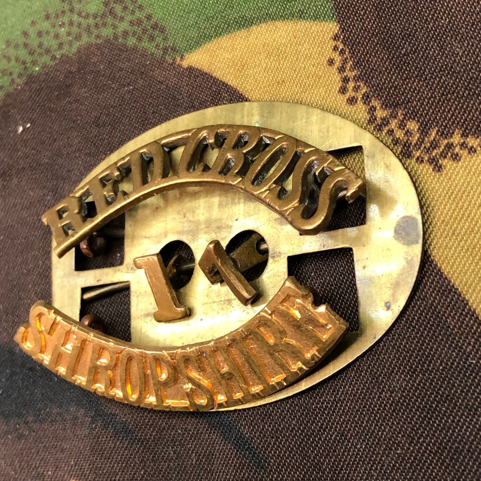 Original WW1 British Army Red Cross Shoulder Title - Shropshire - The Militaria Shop