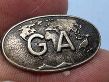 Load image into Gallery viewer, Vintage G A Initials on World Map Metal Badge - 'Whatsoever' on Reverse - The Militaria Shop