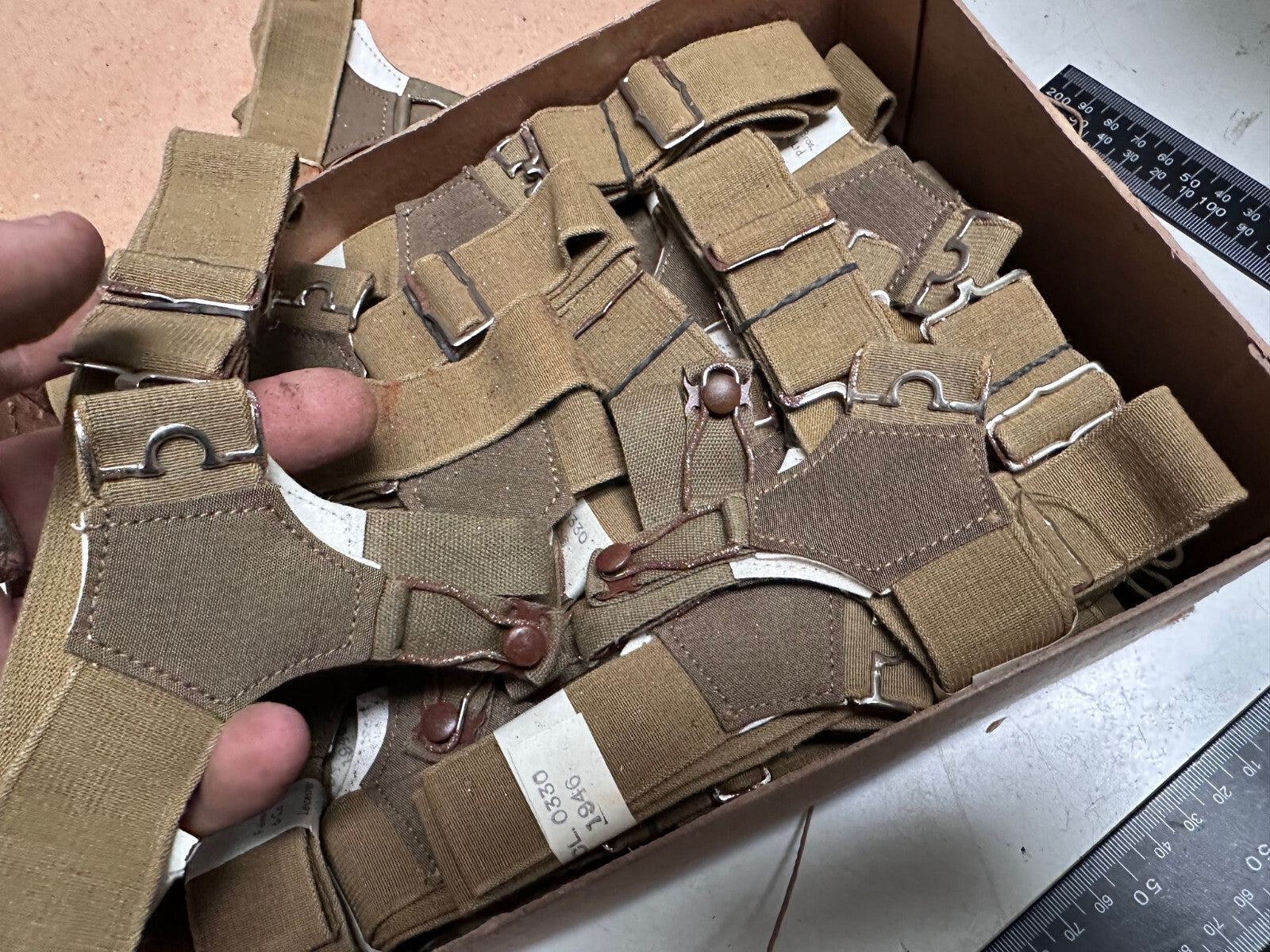 Original British Army WD Marked WW2 Pattern Sock Suspenders - Unissued from Box - The Militaria Shop