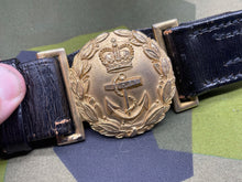 Load image into Gallery viewer, Original British Royal Navy Officer's Black Leather Belt with Gilt Buckle - The Militaria Shop