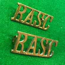 Load image into Gallery viewer, Original WW2 British Army RASC Royal Army Service Corps Brass Shoulder Titles - The Militaria Shop