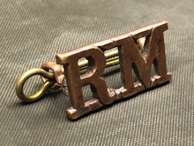 Load image into Gallery viewer, Original WW2 British Royal Navy Brass Shoulder Title - Royal Marines - The Militaria Shop