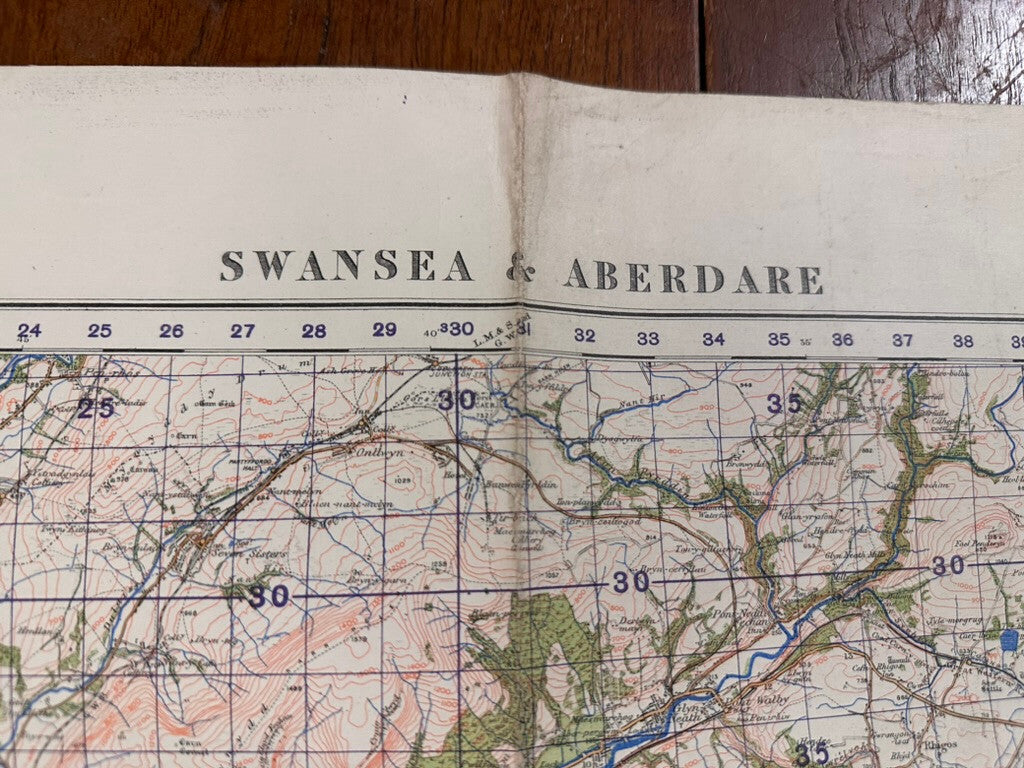 Original WW2 British Army GSGS OS Map of Great Britain - Swansea & Aberdare - The Militaria Shop
