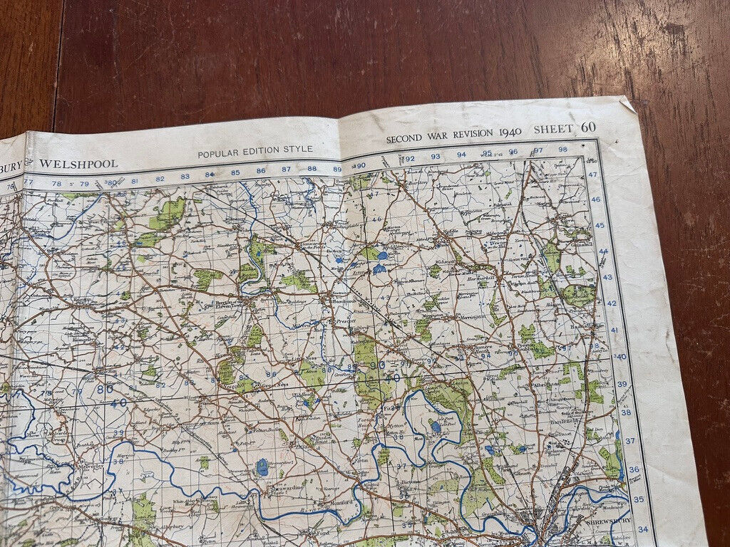 Original WW2 British Army GSGS Map of England & Wales - Shrewsbury & Welshpool - The Militaria Shop