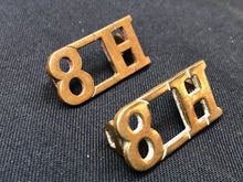 Load image into Gallery viewer, Original WW1 British Army Brass Shoulder Titles - 8th Hussars - The Militaria Shop