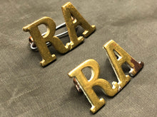 Load image into Gallery viewer, Original WW1 British Army Brass Shoulder Titles - Royal Artillery RA - The Militaria Shop