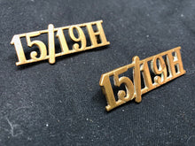Charger l'image dans la galerie, Original WW2 British Army Brass Shoulder Title Pair - 15th 19th Hussars - The Militaria Shop