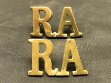 Load image into Gallery viewer, Original WW1 British Army Brass Shoulder Titles - Royal Artillery RA - The Militaria Shop