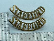 Charger l'image dans la galerie, Original Pair of WW1 British Army Stafford Regiment Shoulder Titles - The Militaria Shop