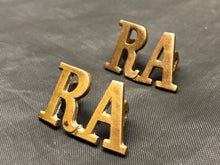 Load image into Gallery viewer, Original WW1 British Army Brass Shoulder Titles - Royal Artillery RA - The Militaria Shop