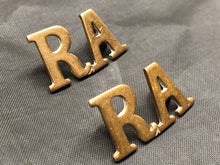 Load image into Gallery viewer, Original WW1 British Army Brass Shoulder Titles - Royal Artillery RA - The Militaria Shop