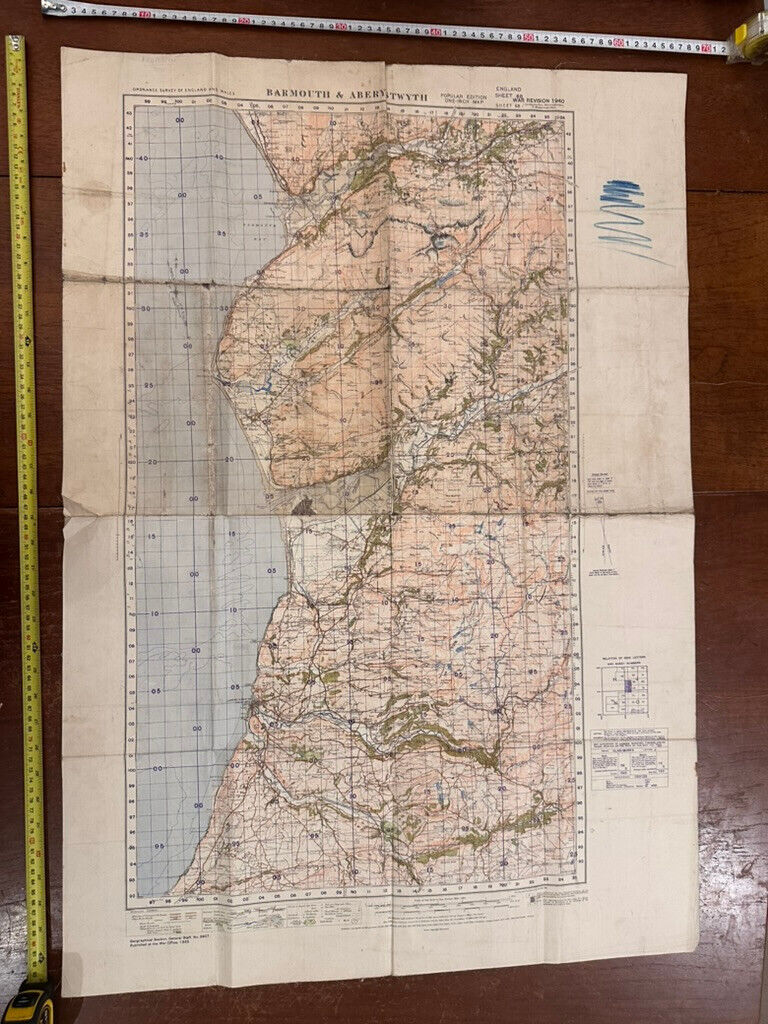Original WW2 British Army GSGS OS Map of Wales - Barmouth & Aberystwyth - The Militaria Shop