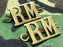 Load image into Gallery viewer, Original WW2 British Royal Navy Brass Shoulder Titles - RM Royal Marines - The Militaria Shop