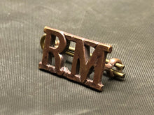 Load image into Gallery viewer, Original WW2 British Royal Navy Brass Shoulder Title - Royal Marines - The Militaria Shop