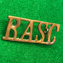 Load image into Gallery viewer, Original WW2 British Army Brass Shoulder Title - RASC Royal Army Service Corps - The Militaria Shop