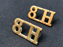 Load image into Gallery viewer, Original WW1 British Army Brass Shoulder Titles - 8th Hussars - The Militaria Shop