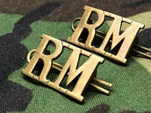 Load image into Gallery viewer, Original WW2 British Royal Navy Brass Shoulder Titles - RM Royal Marines - The Militaria Shop