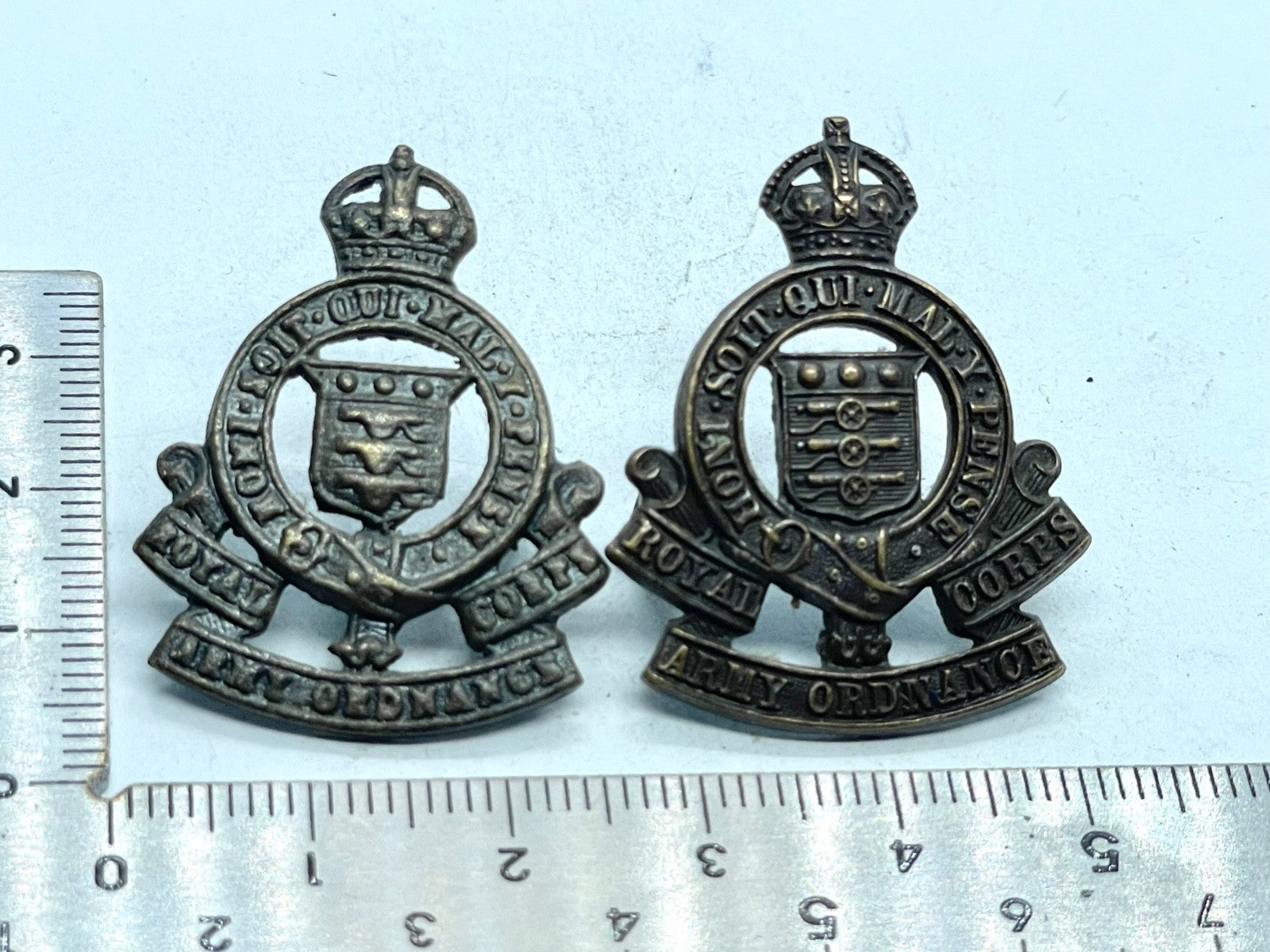 Original Pair of Royal Army Ordnance Corps Bronze Collar Badges - The Militaria Shop