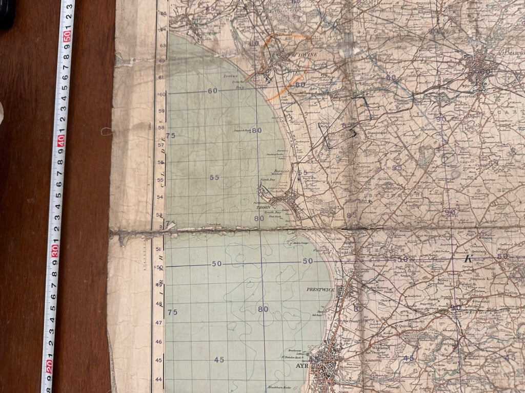Original WW2 British Army GSGS OS Map of Scotland - Kilmarnock & Ayr - The Militaria Shop