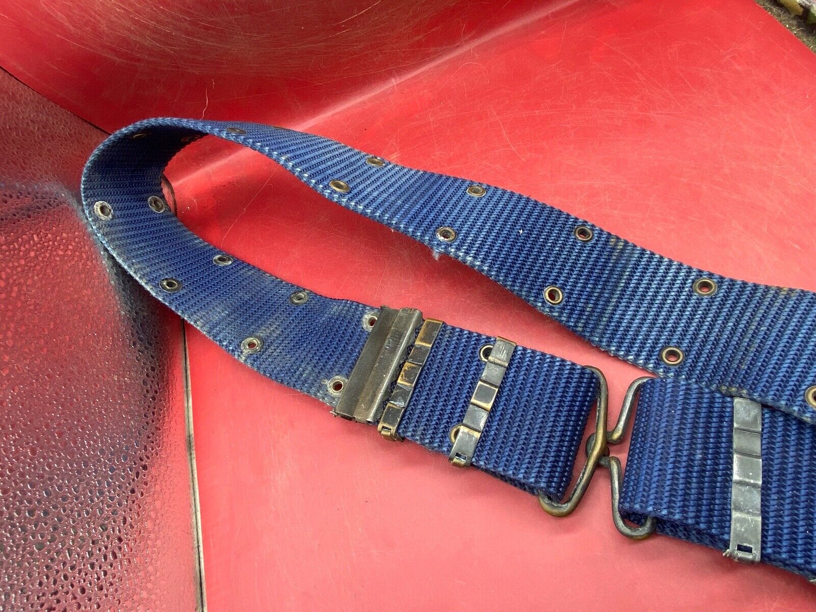 Interesting Large Size Blue Canvas Military Belt in Good Condition - Approx 44" - The Militaria Shop