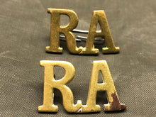 Load image into Gallery viewer, Original WW1 British Army Brass Shoulder Titles - Royal Artillery RA - The Militaria Shop