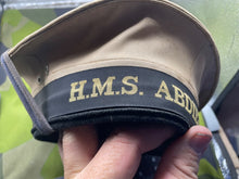 Lade das Bild in den Galerie-Viewer, Vintage British Royal Navy Ratings White Cap with HMS Abdiel Cap Tally - 53cm - The Militaria Shop