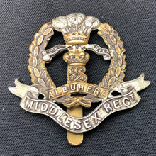 Load image into Gallery viewer, Original WW1 / WW2 British Army Middlesex Regiment Cap Badge - The Militaria Shop