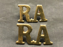 Load image into Gallery viewer, Original WW1 British Army Brass Shoulder Titles - Royal Artillery RA - The Militaria Shop
