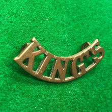 Load image into Gallery viewer, Original WW2 British Army Brass Shoulder Title - King's (Liverpool) Regiment - The Militaria Shop