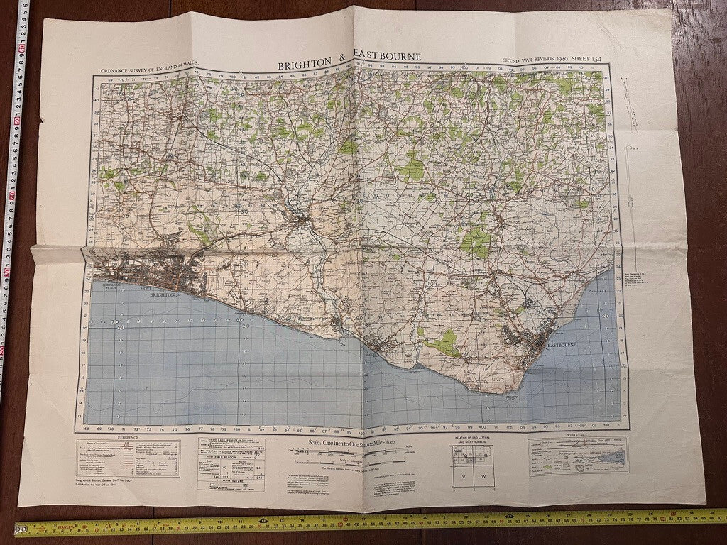 Original WW2 British Army GSGS OS Map of Great Britain - Brighton & Eastbourne - The Militaria Shop