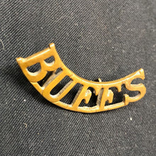 Load image into Gallery viewer, Original WW1 British Army Brass Shoulder Title - Buffs East Kent Regiment - The Militaria Shop