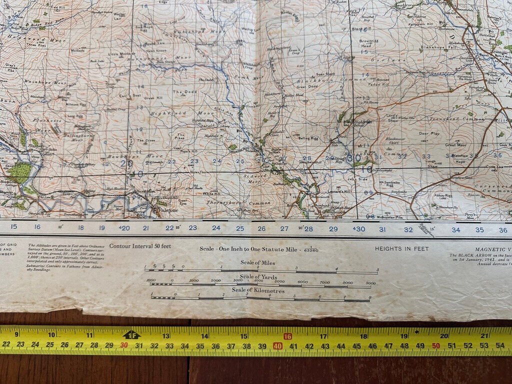 Original WW2 British Army GSGS OS Map of England & Wales - The Cheviot Hills - The Militaria Shop