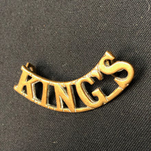 Load image into Gallery viewer, Original WW1 British Army Brass Shoulder Title - King's Liverpool Regiment - The Militaria Shop
