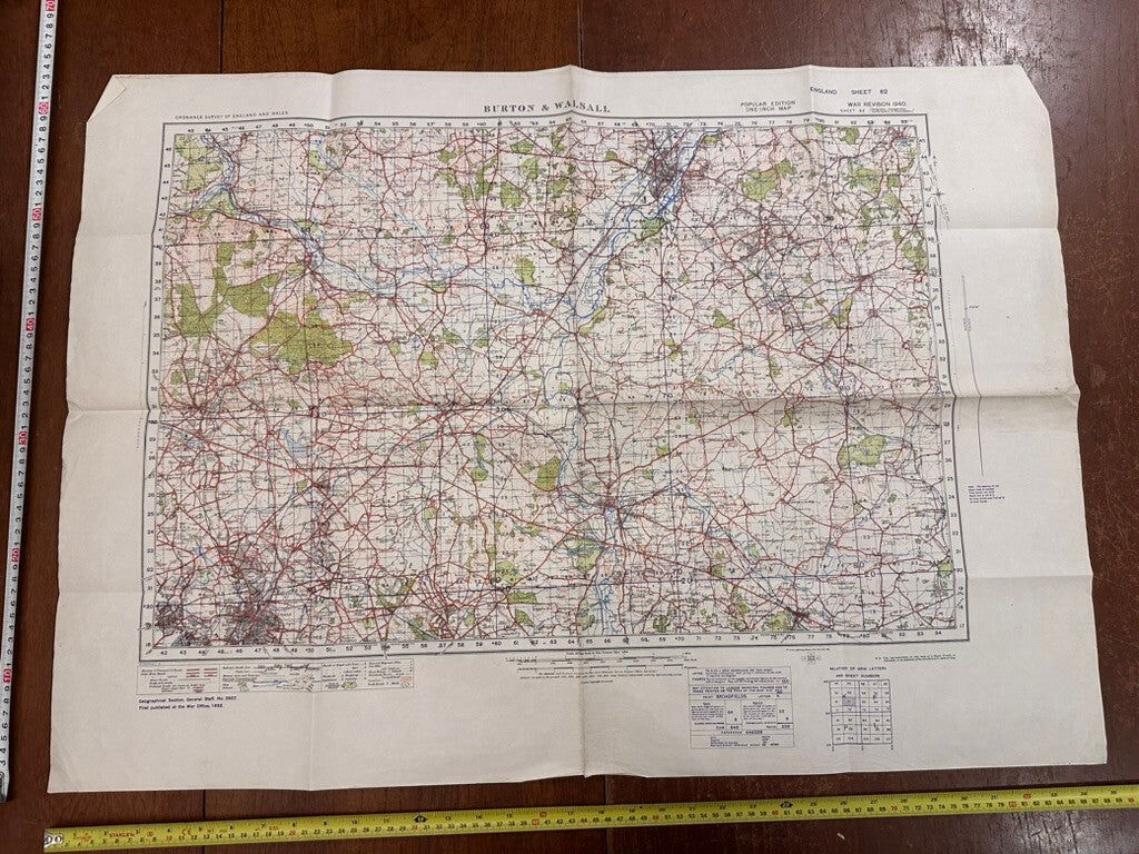 Original WW2 British Army GSGS OS Map of Great Britain - Burton & Walsall - The Militaria Shop